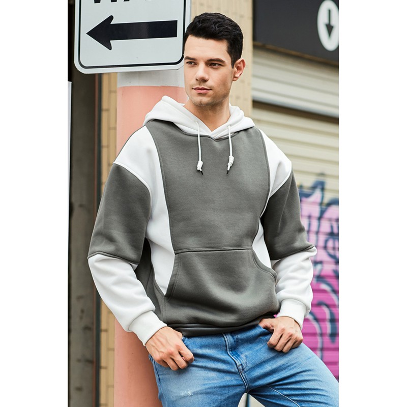 White Men Colorblock Pullover Long Sleeve Hoodie