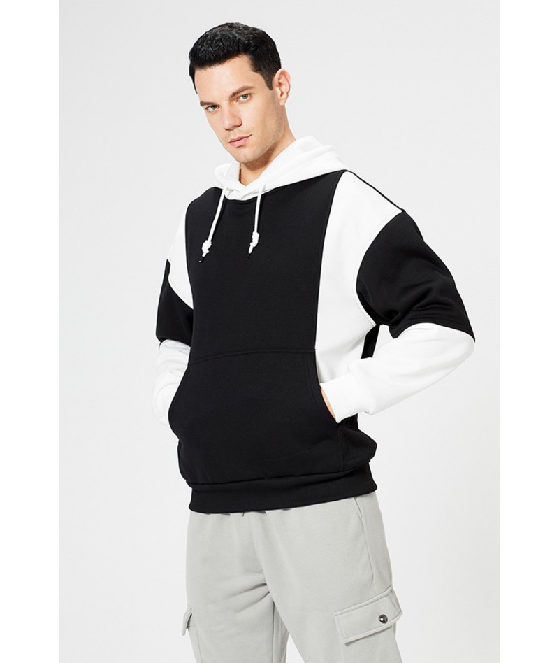 Black Men Colorblock Pullover Long Sleeve Hoodie
