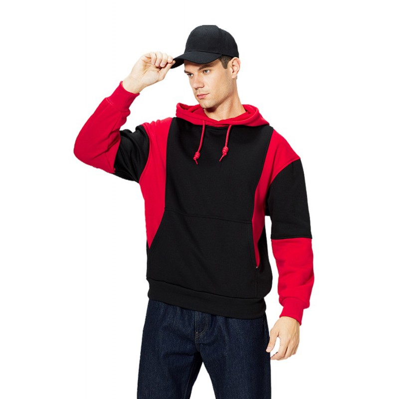 Red Men Colorblock Pullover Long Sleeve Hoodie Red Men Colorblock Pullover Long Sleeve Hoodie