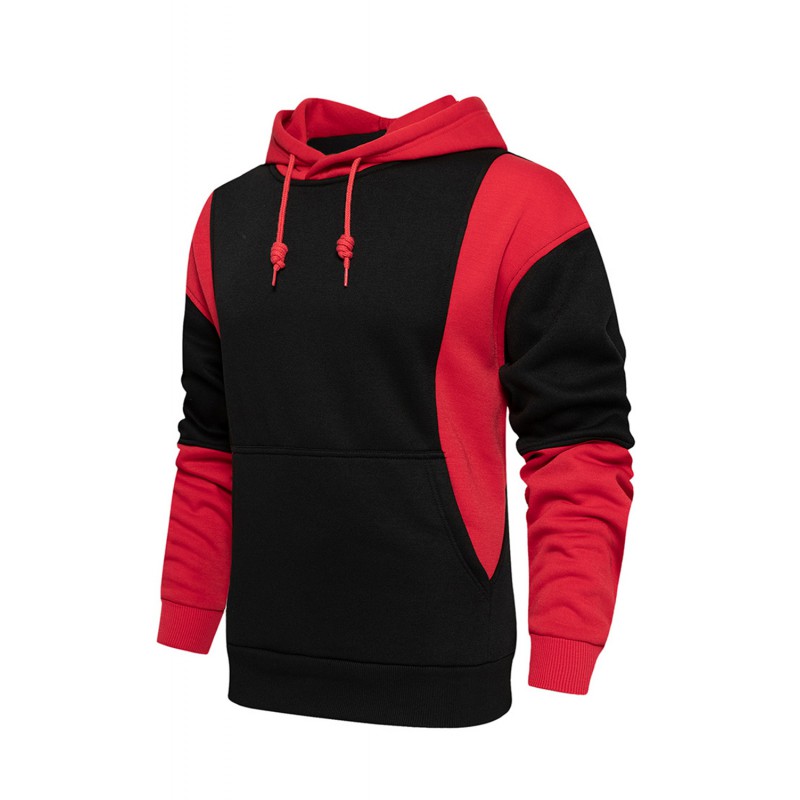 Red Men Colorblock Pullover Long Sleeve Hoodie Red Men Colorblock Pullover Long Sleeve Hoodie