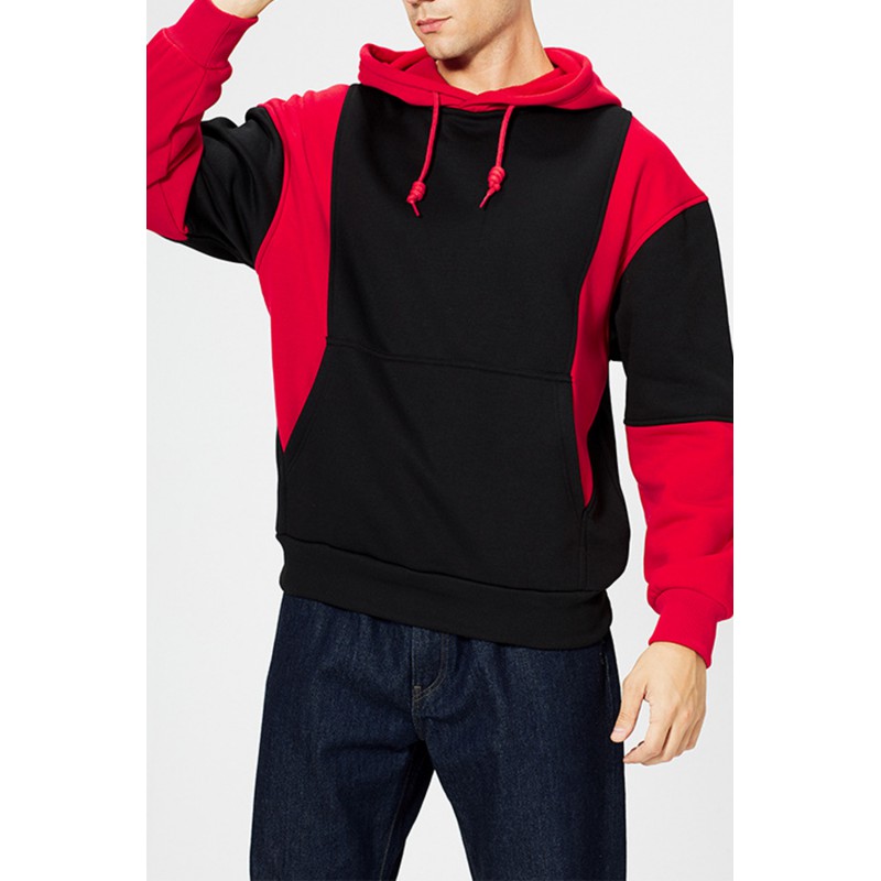 Red Men Colorblock Pullover Long Sleeve Hoodie Red Men Colorblock Pullover Long Sleeve Hoodie
