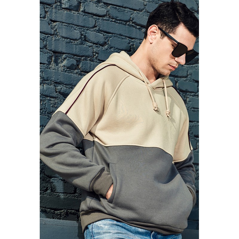 Gray Colorblock Men's Pullover Hoodie