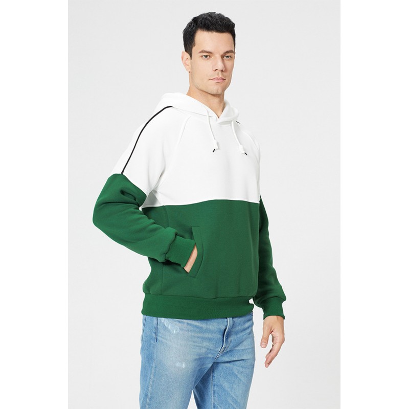 Green Colorblock Men's Pullover Hoodie