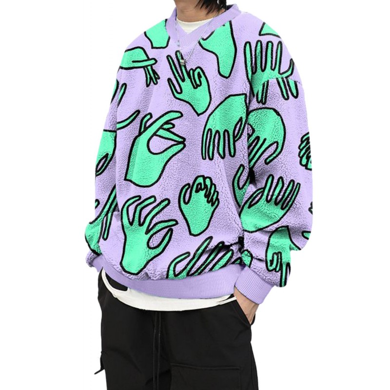 Gesture Print Sherpa Pullover Men Hoodie Gesture Print Sherpa Pullover Men Hoodie