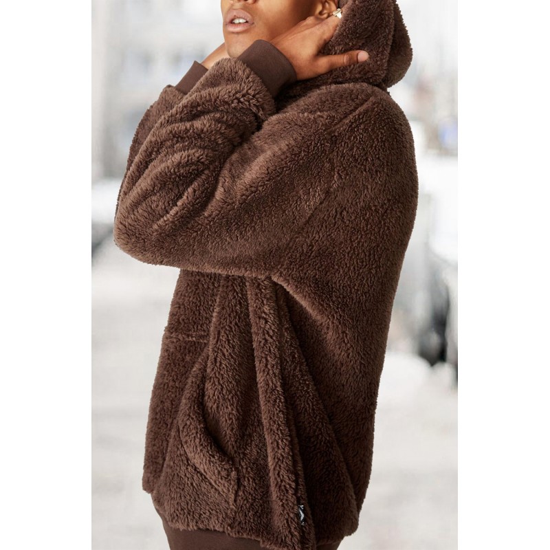 Brown Graphic Print Kangaroo Pocket Men's Plush Hoodie Brown Graphic Print Kangaroo Pocket Men's Plush Hoodie