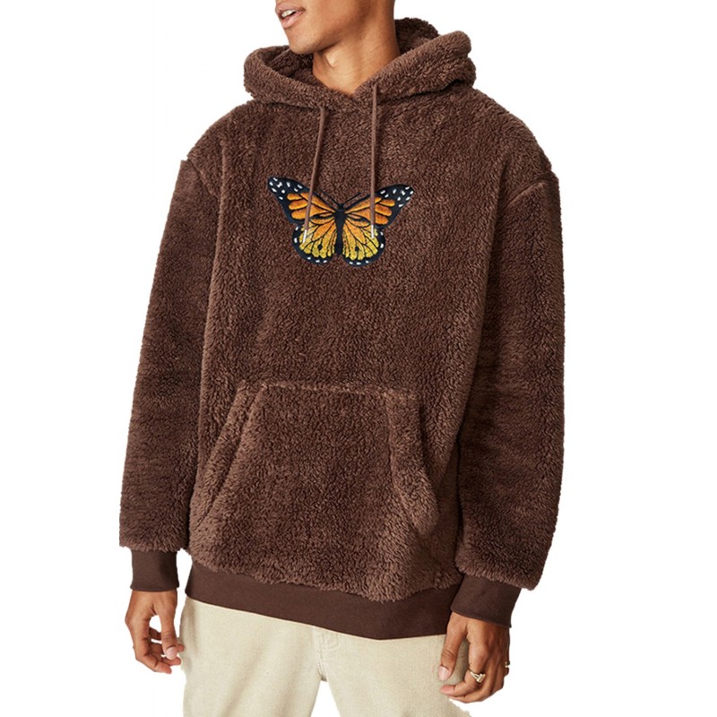Brown Graphic Print Kangaroo Pocket Men's Plush Hoodie Brown Graphic Print Kangaroo Pocket Men's Plush Hoodie