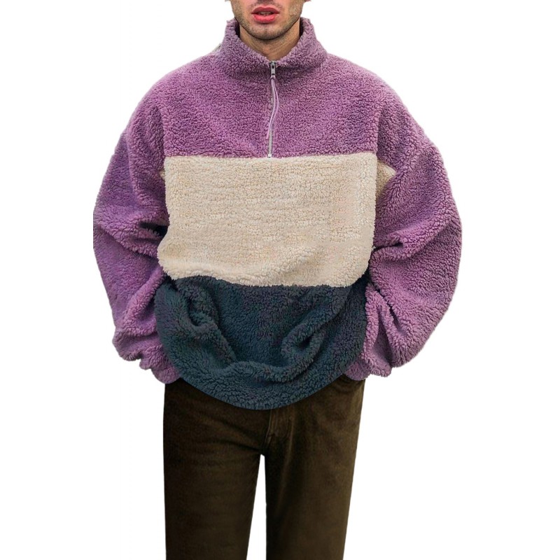 Men's Color Block Plush Quarter Zip Sweatshirt Men's Color Block Plush Quarter Zip Sweatshirt