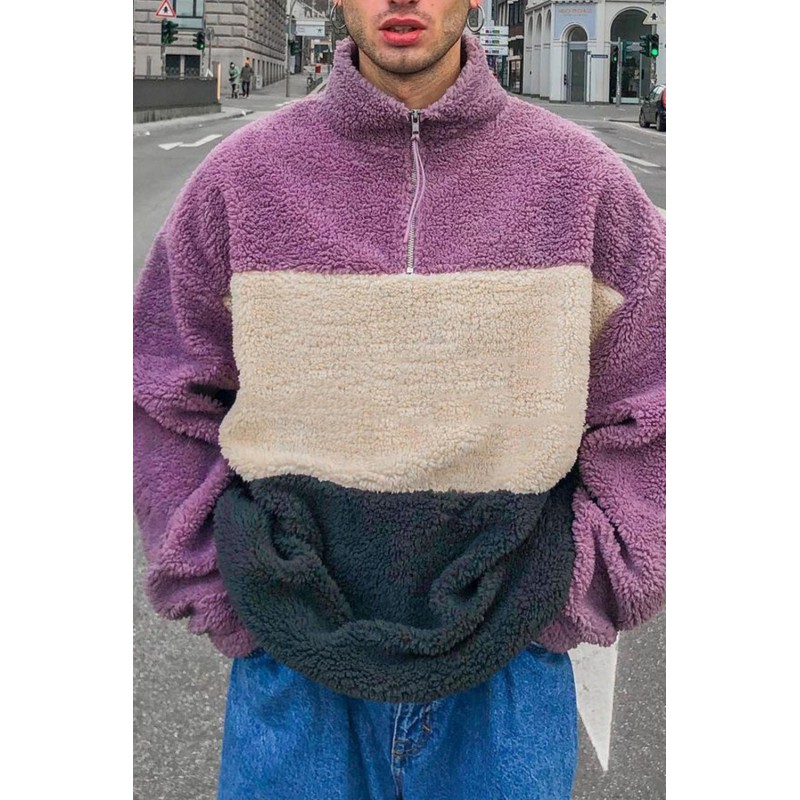 Men's Color Block Plush Quarter Zip Sweatshirt Men's Color Block Plush Quarter Zip Sweatshirt