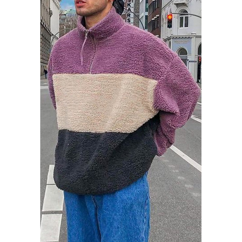 Men's Color Block Plush Quarter Zip Sweatshirt Men's Color Block Plush Quarter Zip Sweatshirt