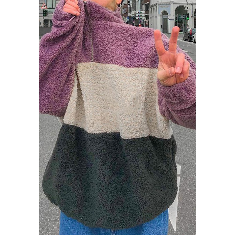 Men's Color Block Plush Quarter Zip Sweatshirt Men's Color Block Plush Quarter Zip Sweatshirt