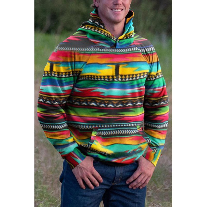 Multicolor Striped Pullover Men's Hoodie