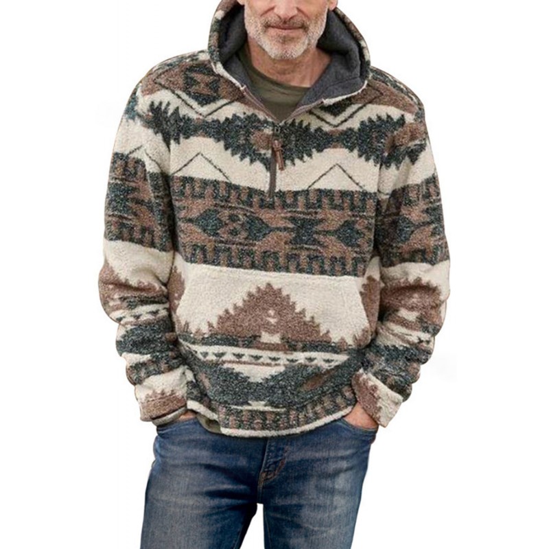 Tribal Print Quarter Zip Men's Pullover Hoodie Tribal Print Quarter Zip Men's Pullover Hoodie