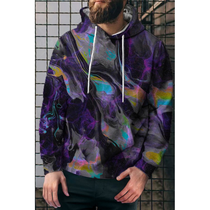 Multicolor Abstract Print Pocket Men's Pullover Hoodie