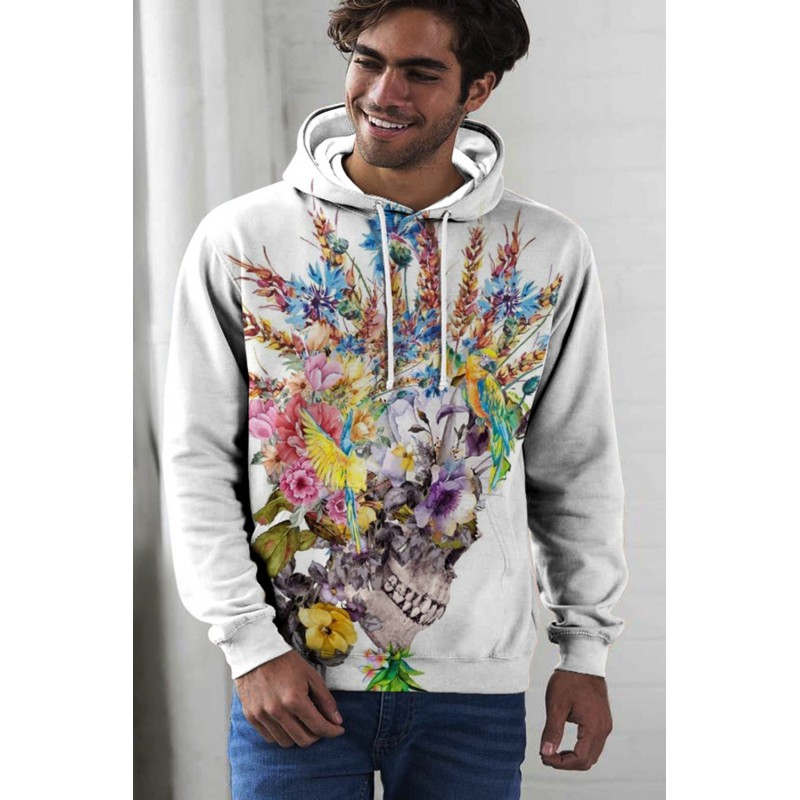 Halloween Floral Skull Print Men's Graphic Hoodie Halloween Floral Skull Print Men's Graphic Hoodie