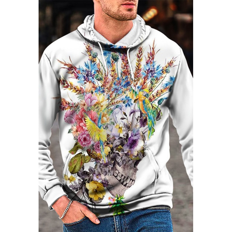 Halloween Floral Skull Print Men's Graphic Hoodie Halloween Floral Skull Print Men's Graphic Hoodie
