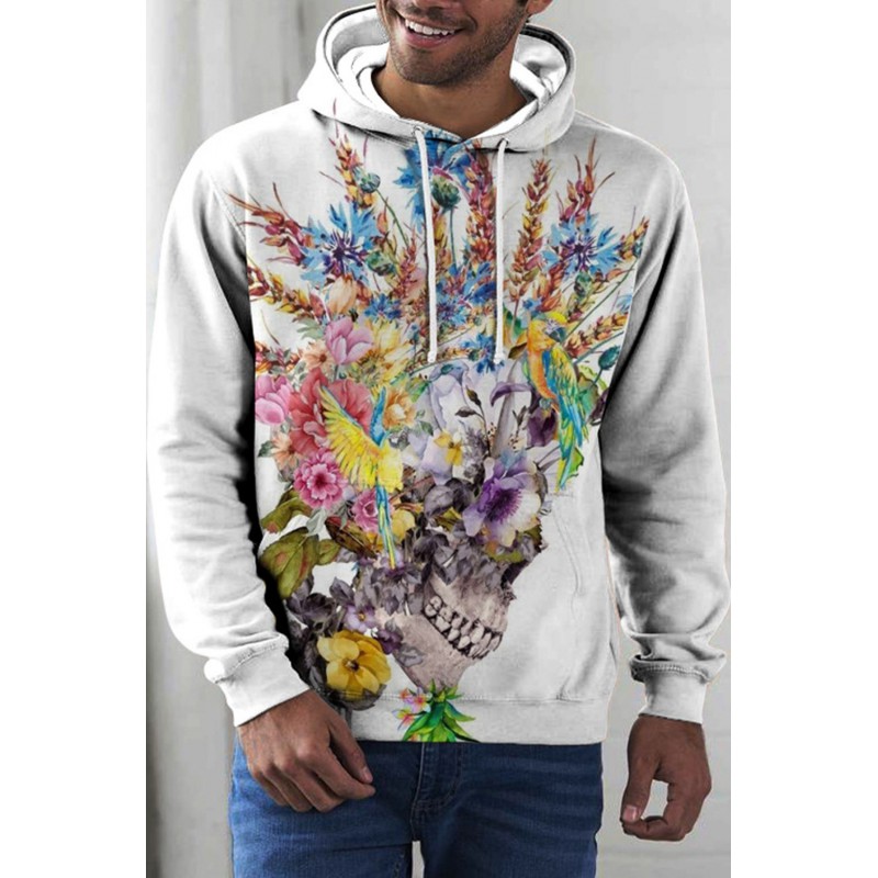 Halloween Floral Skull Print Men's Graphic Hoodie Halloween Floral Skull Print Men's Graphic Hoodie