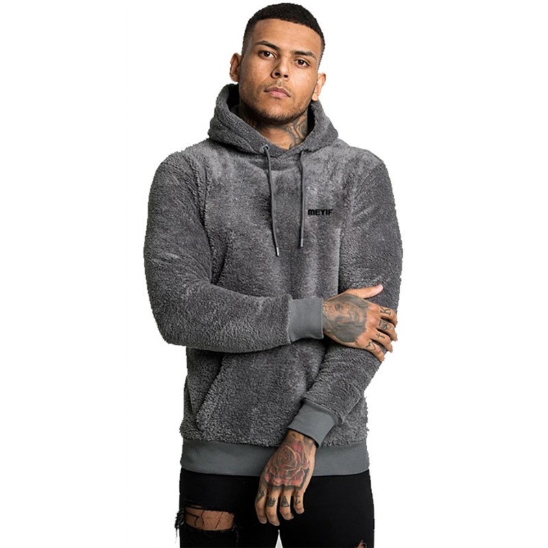 Gray Letter Print Fleece Long Sleeve Men's Hoodie Gray Letter Print Fleece Long Sleeve Men's Hoodie