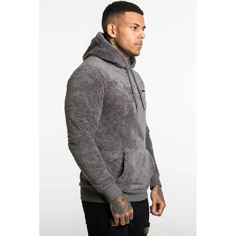 Gray Letter Print Fleece Long Sleeve Men's Hoodie Gray Letter Print Fleece Long Sleeve Men's Hoodie
