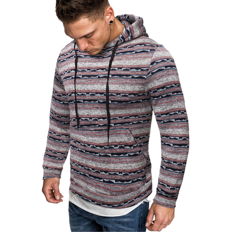 Red Tribal Print Kangaroo Pocket Men's Pullover Hoodie Red Tribal Print Kangaroo Pocket Men's Pullover Hoodie