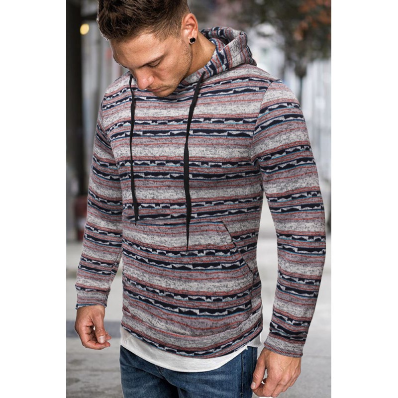 Red Tribal Print Kangaroo Pocket Men's Pullover Hoodie Red Tribal Print Kangaroo Pocket Men's Pullover Hoodie