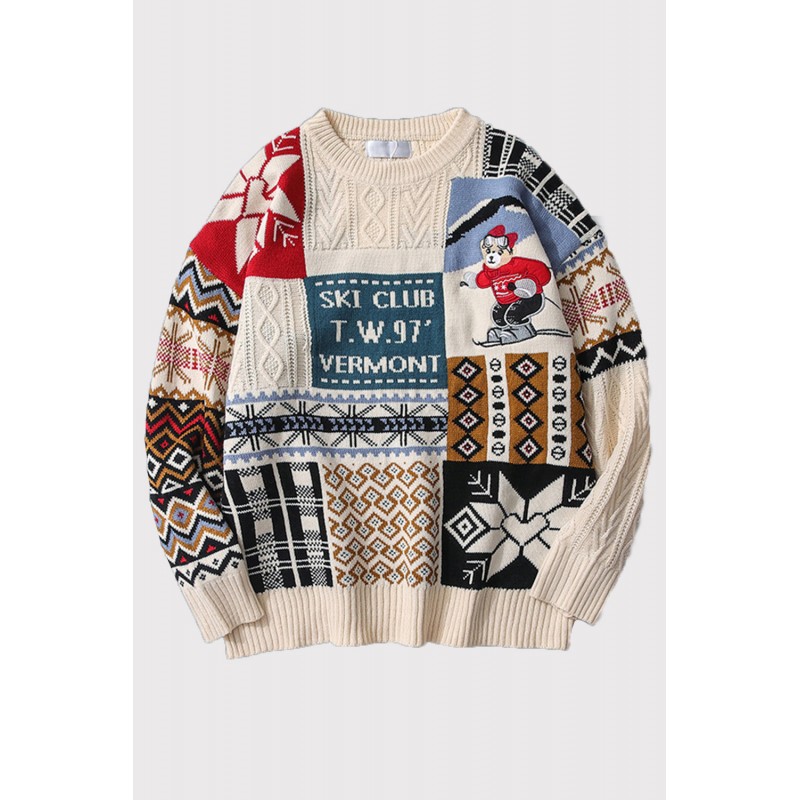 White Graphic Letter Christmas Knitted Men's Pullover Sweater White Graphic Letter Christmas Knitted Men's Pullover Sweater