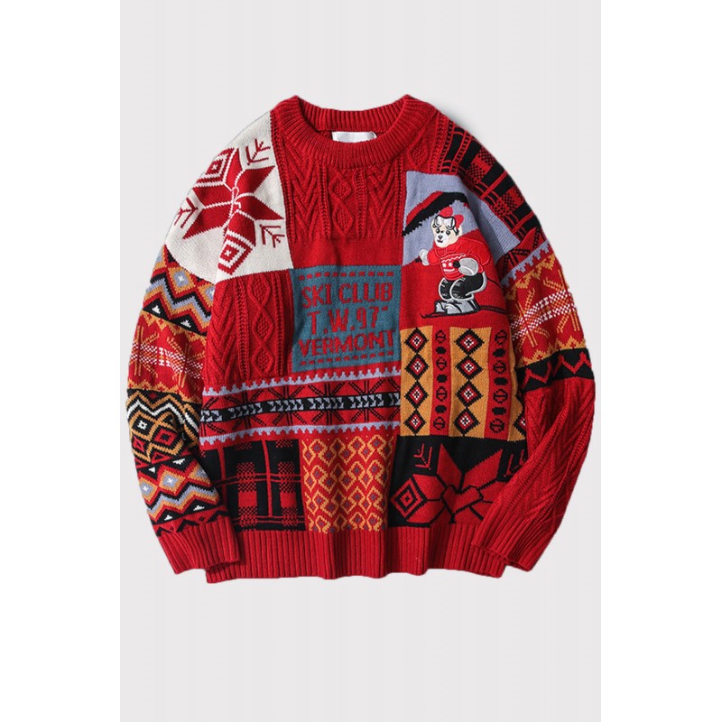 Red Graphic Letter Christmas Knitted Men's Pullover Sweater Red Graphic Letter Christmas Knitted Men's Pullover Sweater