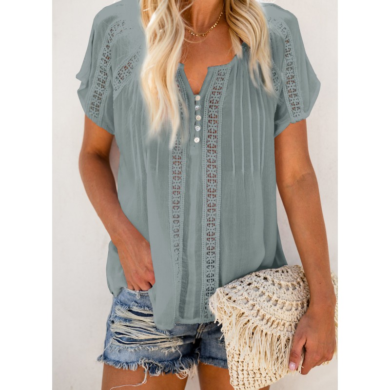 Crochet Eyelet Short Sleeves Top Crochet Eyelet Short Sleeves Top