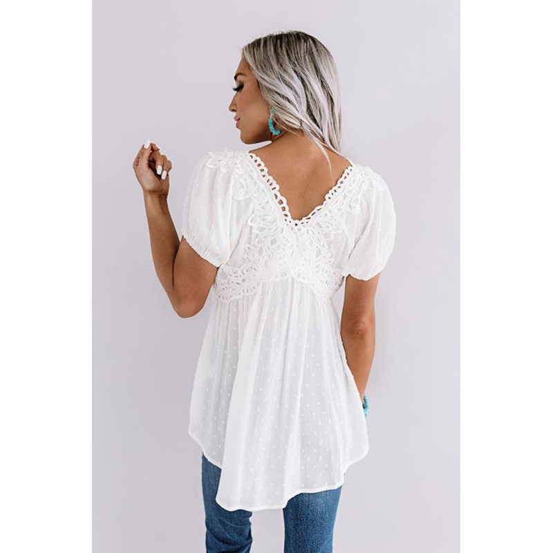 White Short Bubble Sleeves Textured Babydoll Top White Short Bubble Sleeves Textured Babydoll Top