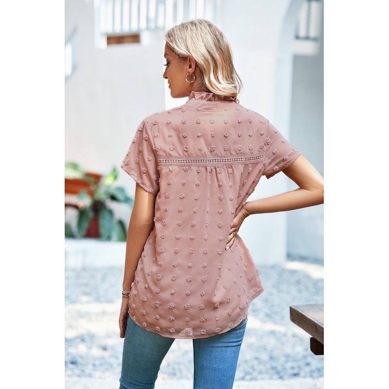 Pink Swiss Dot Short Sleeve Flowy Top