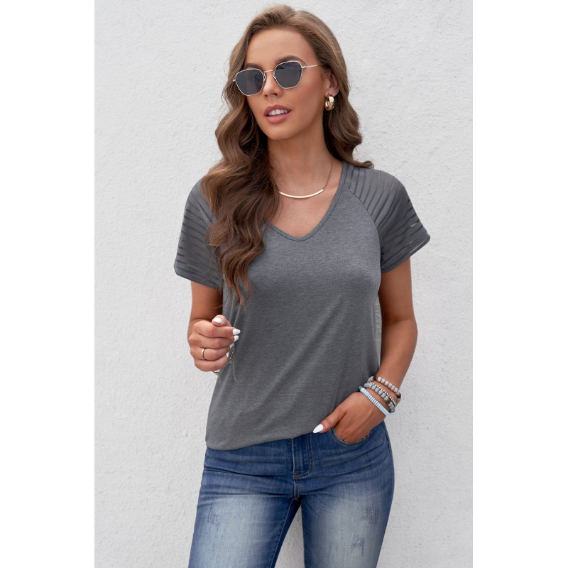 Gray Striped Raglan Sleeve Tee Gray Striped Raglan Sleeve Tee