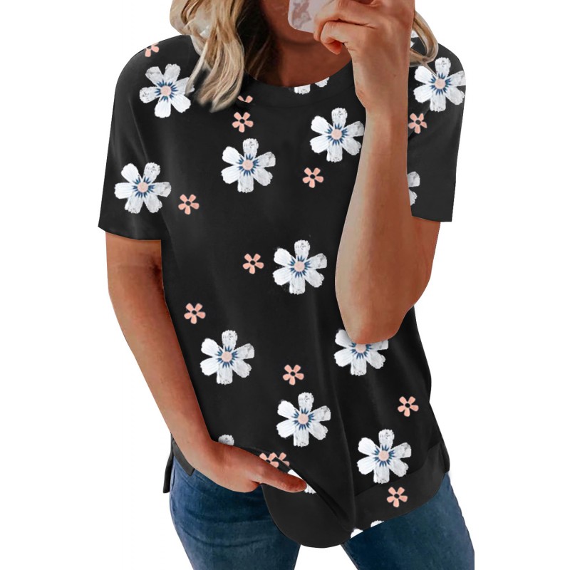Black Floral Pattern T-shirt Black Floral Pattern T-shirt