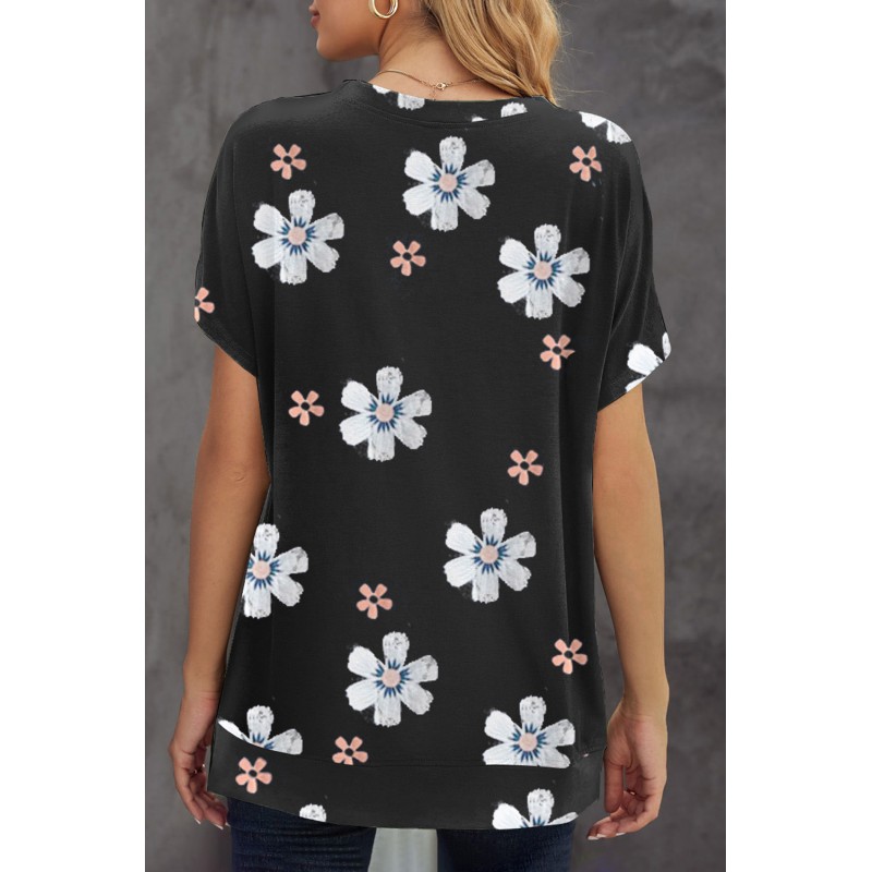 Black Floral Pattern T-shirt Black Floral Pattern T-shirt
