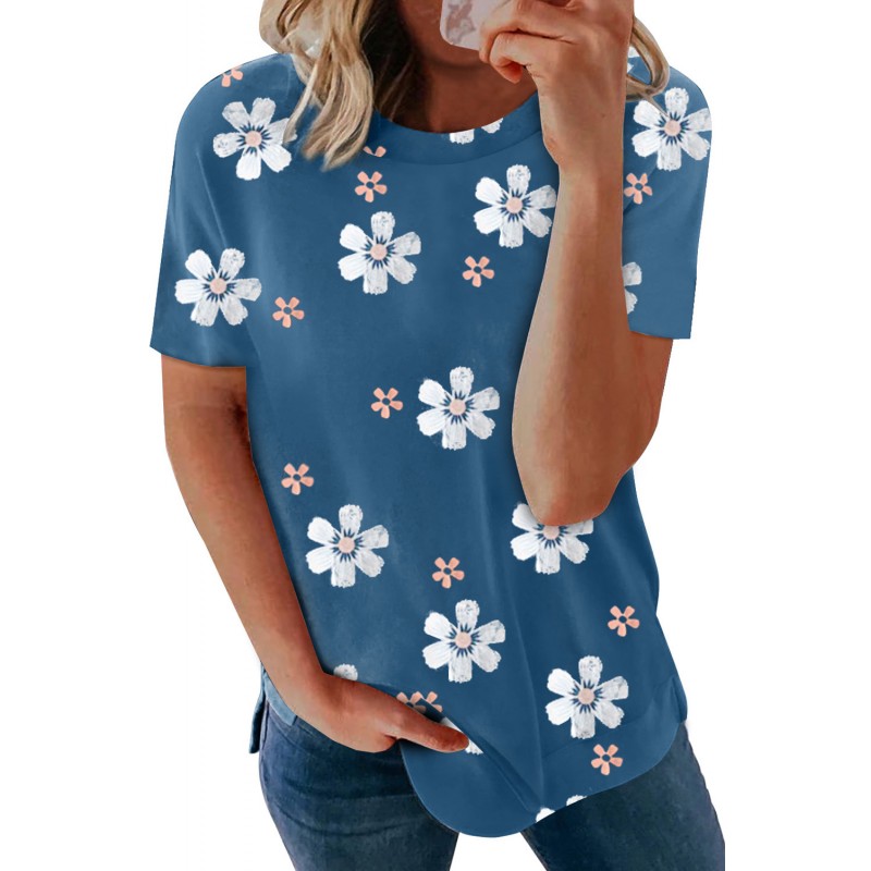 Blue Floral Pattern T-shirt Blue Floral Pattern T-shirt