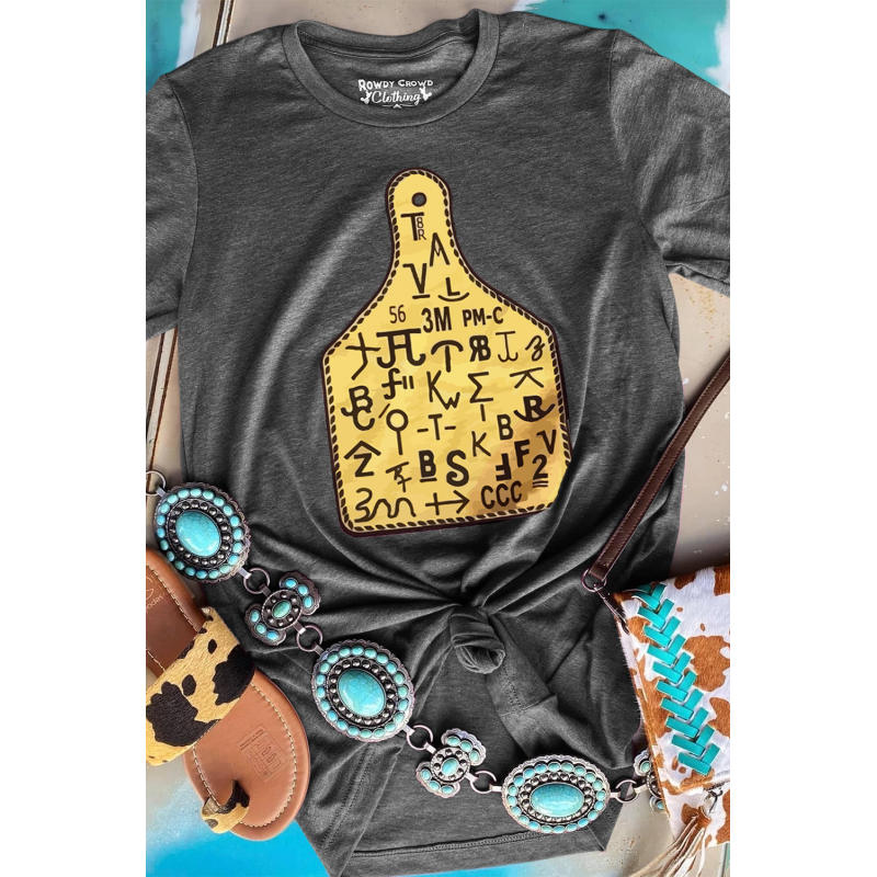 Solid Color Ox Horn Tag Graphic Gray T Shirt Solid Color Ox Horn Tag Graphic Gray T Shirt