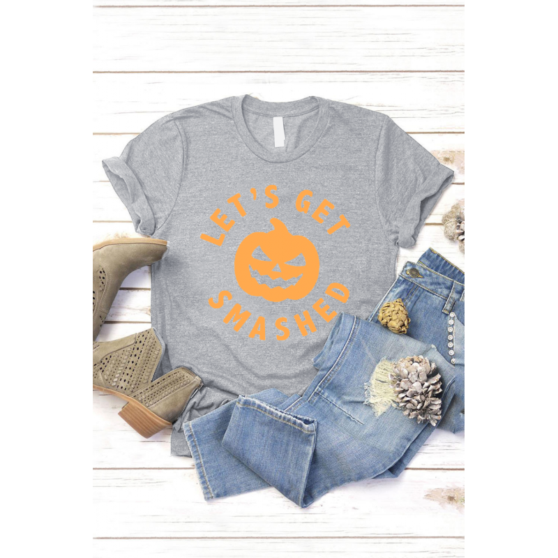 Gray LET'S GET SMASHED Pumpkin Face Graphic Tee Gray LET'S GET SMASHED Pumpkin Face Graphic Tee