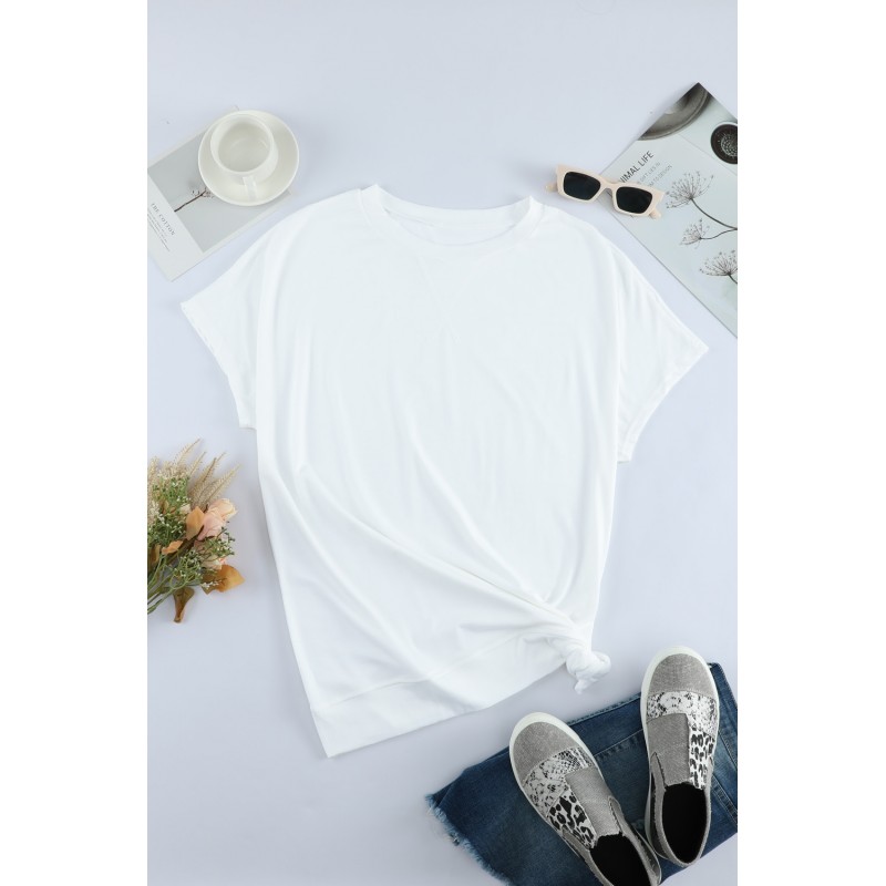 White Round Neck Short Sleeve Solid Color Tee White Round Neck Short Sleeve Solid Color Tee