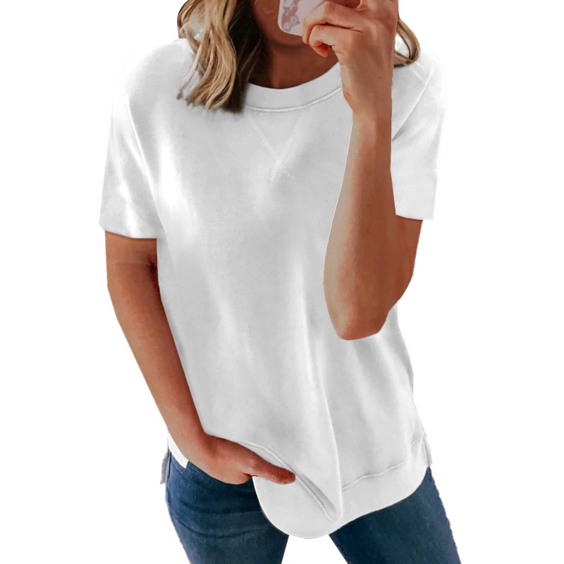 White Round Neck Short Sleeve Solid Color Tee White Round Neck Short Sleeve Solid Color Tee