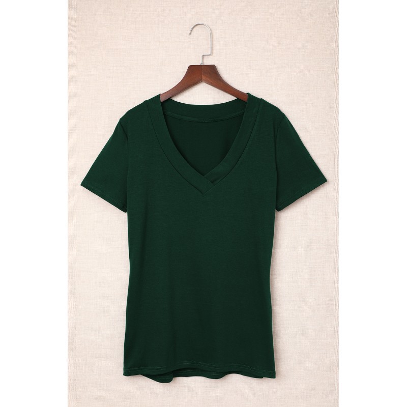 Green Solid Color V Neck Bodycon T-shirt Green Solid Color V Neck Bodycon T-shirt