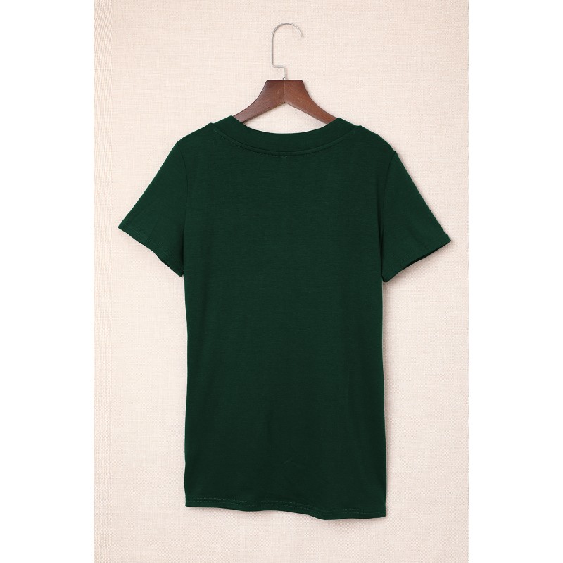 Green Solid Color V Neck Bodycon T-shirt Green Solid Color V Neck Bodycon T-shirt