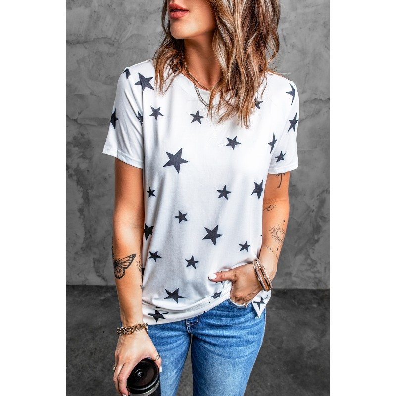 White Star Print Crew Neck T-shirt White Star Print Crew Neck T-shirt