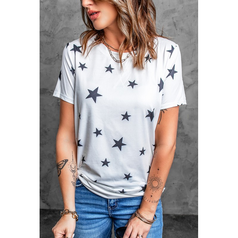 White Star Print Crew Neck T-shirt White Star Print Crew Neck T-shirt