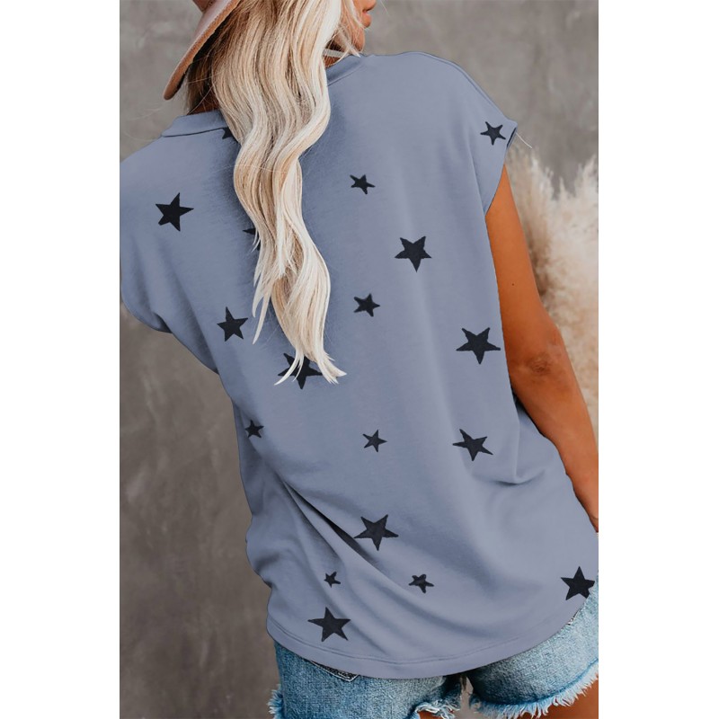 Grey Crew Neck Star Print T-shirt with Pocket Grey Crew Neck Star Print T-shirt with Pocket