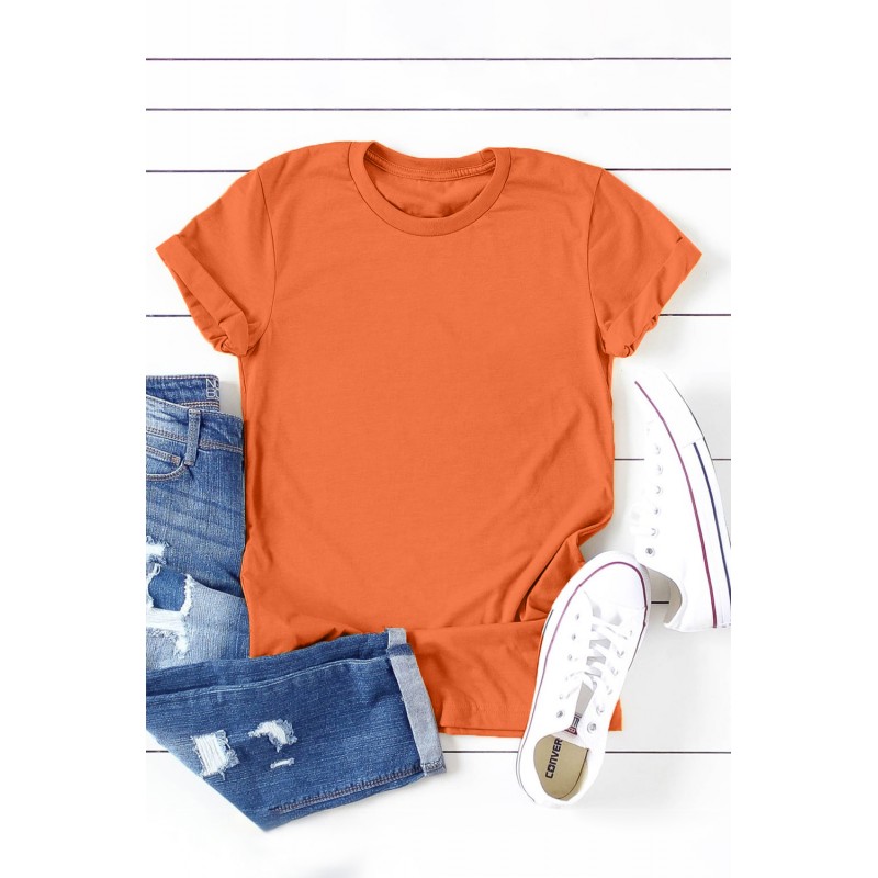 Orange Solid Color Crew Neck Tee Orange Solid Color Crew Neck Tee