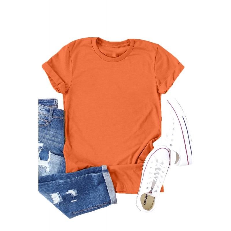 Orange Solid Color Crew Neck Tee Orange Solid Color Crew Neck Tee