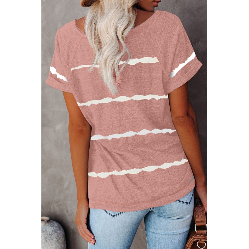 Pink Stripe Print Loose T-shirt Pink Stripe Print Loose T-shirt