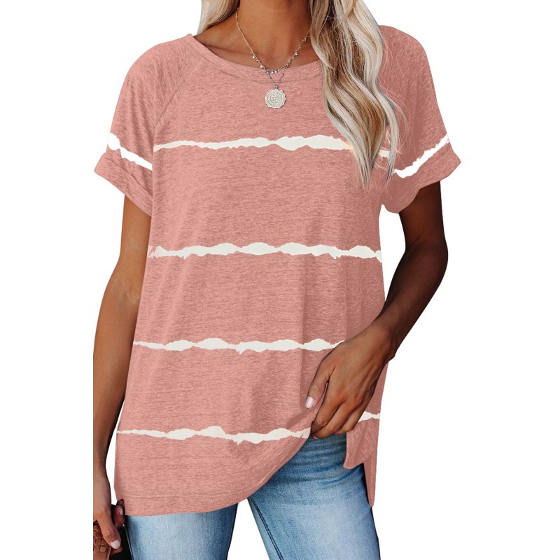 Pink Stripe Print Loose T-shirt Pink Stripe Print Loose T-shirt