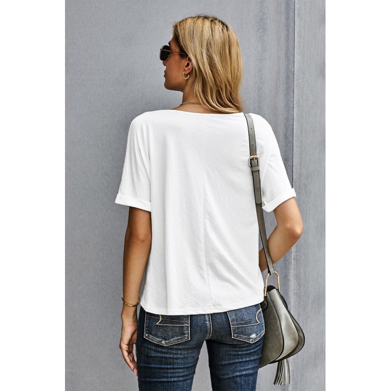 White Plain Crew Neck Short Sleeve Twist Tee White Plain Crew Neck Short Sleeve Twist Tee