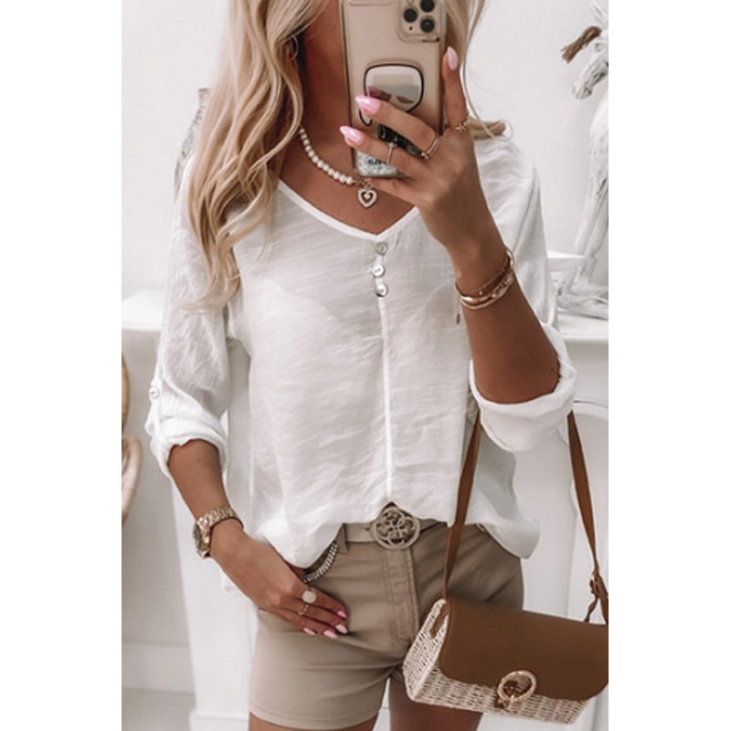 White Lace Back Button V Neck Top White Lace Back Button V Neck Top