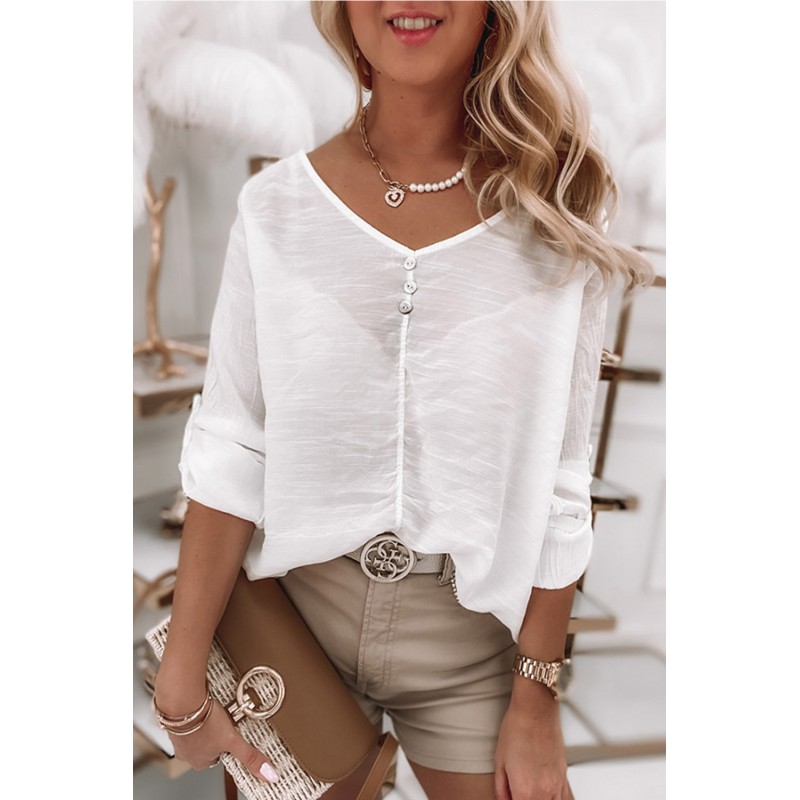 White Lace Back Button V Neck Top White Lace Back Button V Neck Top
